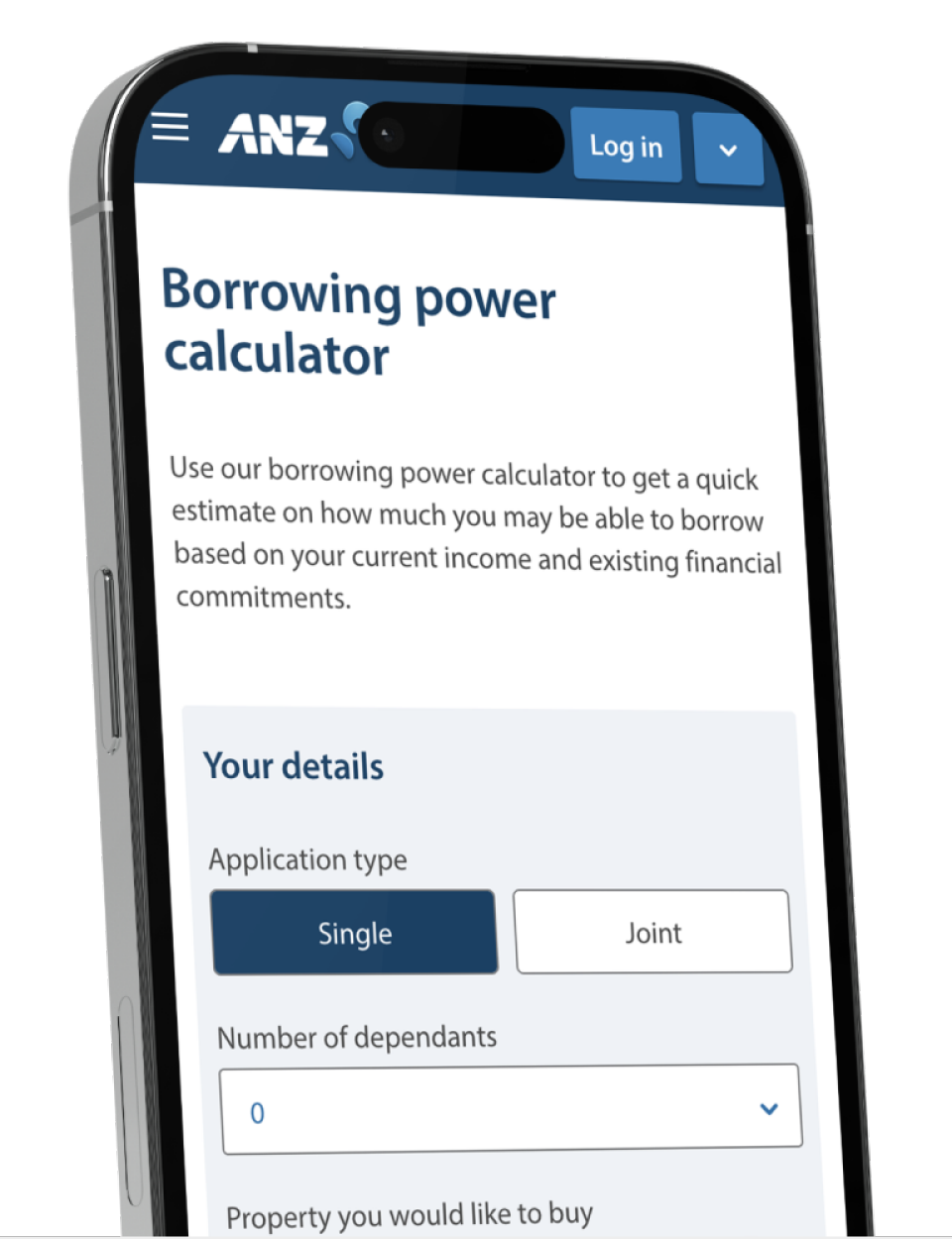 ANZ Repayment calculator on mobile screen